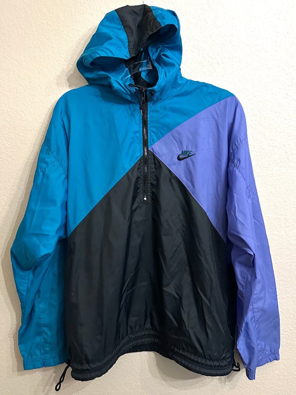 Nike Vintage-Style Colorblock Hooded Half Zip Windbreaker Jacket